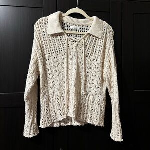American Eagle Outfitters Cream Open-Knit Cardigan